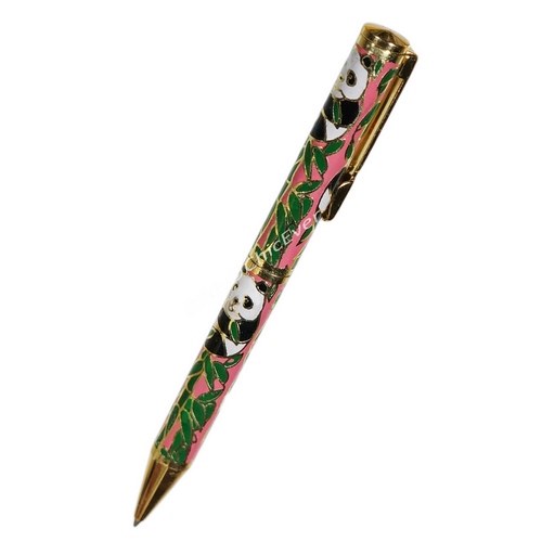 Kugelschreiber Cloisonne Emaille Pandabär & Fussball rosa grün gold 5399d - zum Schließen ins Bild klicken